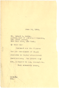 Letter from W. E. B. Du Bois to Association of American Colleges