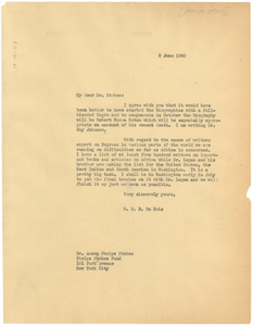 Letter from W. E. B. Du Bois to Anson Phelps Stokes