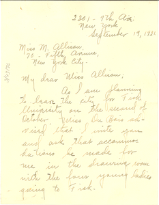 Letter from Helen A. Taylor to M. G. Allison