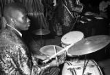 Arthur London of The Sheiks playing the drums on stage at the Laicos Club in Montgomery, Alabama.