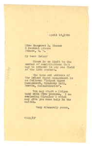 Letter from W. E. B. Du Bois to Margaret R. Thomas