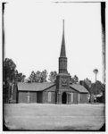 [Poplar Grove, Va. Log church built by the 50th New York Engineers, with the engineer insignia above the door]