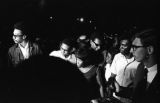 Rap Brown, Richard Boone, Stokely Carmichael, and others, standing on a street in downtown Montgomery, Alabama, during a civil rights demonstration.