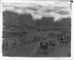 [Washington, D.C. View of Pennsylvania Avenue from 9th Street, with mounted officers, band, and infantrymen with fixed bayonets at a halt]