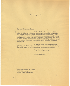 Letter from W. E. B. Du Bois to Fisk University