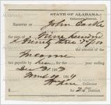 Receipt for payment from John Cocke to William Kerr for taxes, Alabama, March 19, 1864