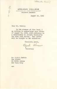 Letter from Spelman College to W. E. B. Du Bois