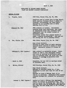 Mildred Wilson [Case 9-BR-486]: "Complaints of Colored Women Against Pratt and Whitney Aircraft Corporation."