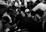 James Meredith speaking to reporters on the campus of Tougaloo College in Mississippi, during the "March against Fear" that he began.