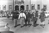 Lucius Amerson leaving the Macon County courthouse after being sworn in as sheriff.