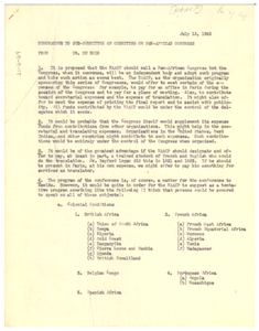 Memorandum from W. E. B. Du Bois to Sub-Committee of the Committee on the Pan African Congress