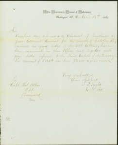 Letter signed I.T. Taylor, Office Commissary General of Subsistence, Washington, D.C., to Captain Thomas Allin, Brunswick, Mo., April 13, 1864