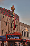 Marquee of the State Theatre in Bay City, Michigan. Built in 1908 during the booming lumbering era in Michigan, it was originally known as the Bijou, and was one of the many vaudeville and burlesque houses in Bay City. In 2008 it got a new design, created and built by Eric E. Larsen in the spirit of the theater from the time of its Mayan-themed redesign of 1930