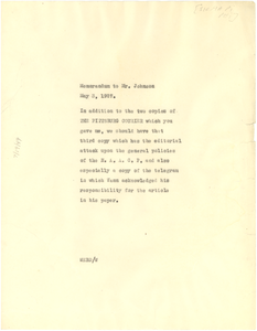 Memorandum from W. E. B. Du Bois to James Weldon Johnson