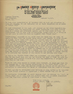 Letter: Philadelphia, Pennsylvania to Douglass Theatre, Macon, Georgia, 1927 Jan. 3