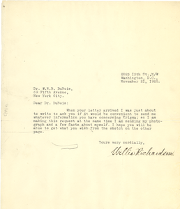 Thumbnail for Letter from Willis Richardson to W. E. B. Du Bois