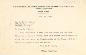 Letter from Nannie H. Burroughs to W. E. B. Du Bois