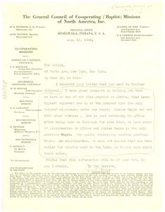 Letter from the General Council of Co-operating (Baptist) Missions of North America, Inc. to W. E. B. Du Bois