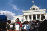 Jesse Jackson speaking in front of the Capitol in Montgomery, Alabama, at the conclusion of the 20th anniversary reenactment of the Selma to Montgomery March.