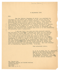 Letter from W. E. B. Du Bois to United Nations Secretary-General