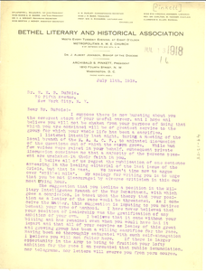 Letter from Archibald S. Pinkett to W. E. B. Du Bois