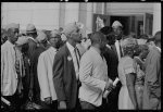 [Young men in NAACP caps in front of Union Station, during the March on Washington, 1963]