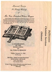 Funeral Program for Vera Q. Bergen, January 12, 1990