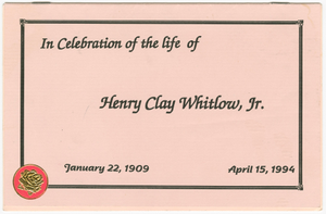 Funeral program of Henry Clay Whitlow, Jr.