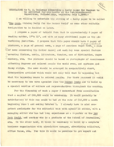 Memorandum to T. J. Calloway concerning a daily paper for Negroes to be published for six months at the Sesquicentennial Exposition, Philadelphia, beginning July 1, 1926