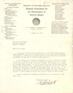 Letter from NAACP District of Columbia Branch to W. E. B. Du Bois