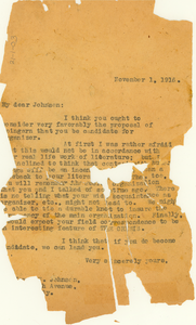 Letter from W. E. B. Du Bois to James Weldon Johnson