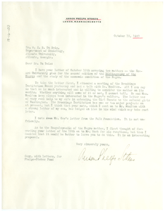 Letter from Anson Phelps Stokes to W. E. B. Du Bois