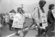 Sanitation workers strike supporters marching in downtown Atlanta, Georgia, March 28, 1970. Photograph is part of a series labeled "Strike march."