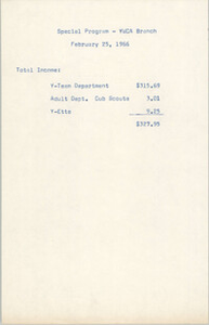 Financial Statement, "Special Program – YWCA Branch"
