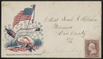 [Civil War envelope showing shaking hands in front of U.S. Constitution with weapon and American flag in back]