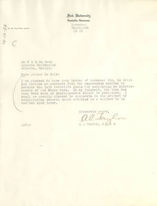 Letter from A. A. Taylor to W. E. B. Du Bois