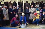 Workers lower a time capsule containing some of the belongings of Martin Luther King, Jr., who worked on his "I Have a Dream" speech in the nearby Willard Hotel. Freedom Plaza on Pennsylavania Avenue, Washington, D.C.