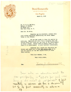 Letter from Hotel Somerville to W. E. B. Du Bois