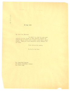 Letter from W. E. B. Du Bois to Langston Hughes