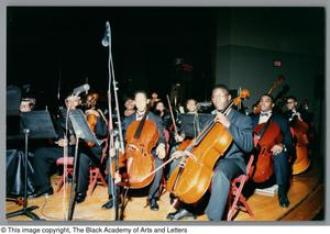 Photograph of performers posing with their instruments