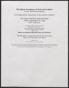 Flyer: The Black Academy of Arts and Letters Twenty-Third Season Opening