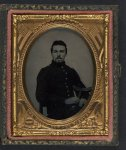 [Unidentified soldier in Union uniform holding crutch and cap]