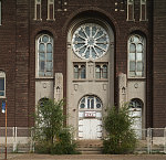 The former St. John Cantius Roman Catholic Church, built in 1923 to serve the thriving Hungarian population of the industrial Delray neighborhood of Detroit, Michigan, which steadily lost population after 1950 with the closing or downsizing of the neigborhood's gigantic mills and factories. The parish was officially closed when the last Masses were said on Sunday October 28, 2007