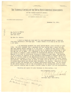 Letter from National Council of the Young Men's Christian Associations of the United States of America to W. E. B. Du Bois