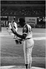 Hank Aaron on deck before his historic home run, 1974