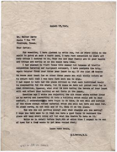 Letter from Dr. Edwin D. Moten to Walter Davis, August 26, 1943