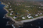 An October 2017 aerial view of the community of York Harbor, part of the town of York along Maine's rocky coast. York Harbor is a distinguished former Gilded Age summer colony noted for its resort architecture