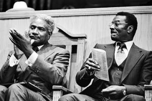 Ossie Davis and Fred Shuttlesworth at a tribute program honoring Shuttlesworth at the 16th Street Baptist Church in Birmingham, Alabama.