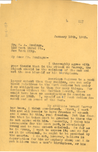 Letter from W. E. B. Du Bois to W. A. Domingo