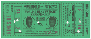 Ticket for World Heavyweight Championship fight of Sonny Liston vs. Cassius Clay